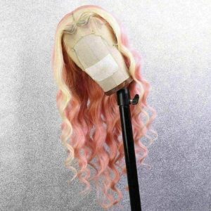 Highlight Blonde and Pink Ombre Lace Front Wig Brazilian Remy Body Wave Colored Human Hair Wigs For Women - Image 2