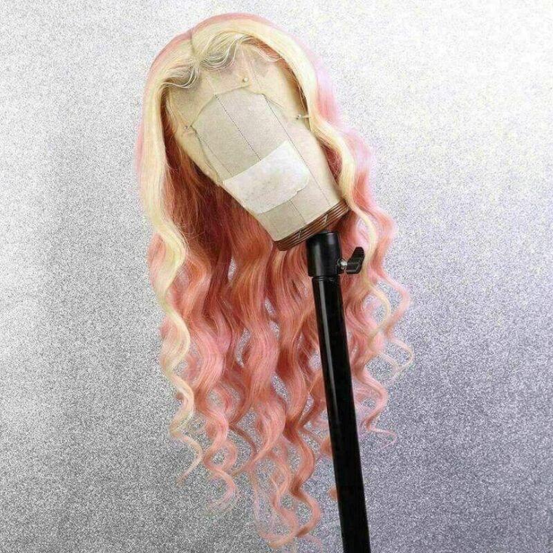 Highlight Blonde and Pink Ombre Lace Front Wig Brazilian Remy Body Wave Colored Human Hair Wigs For Women - Image 2