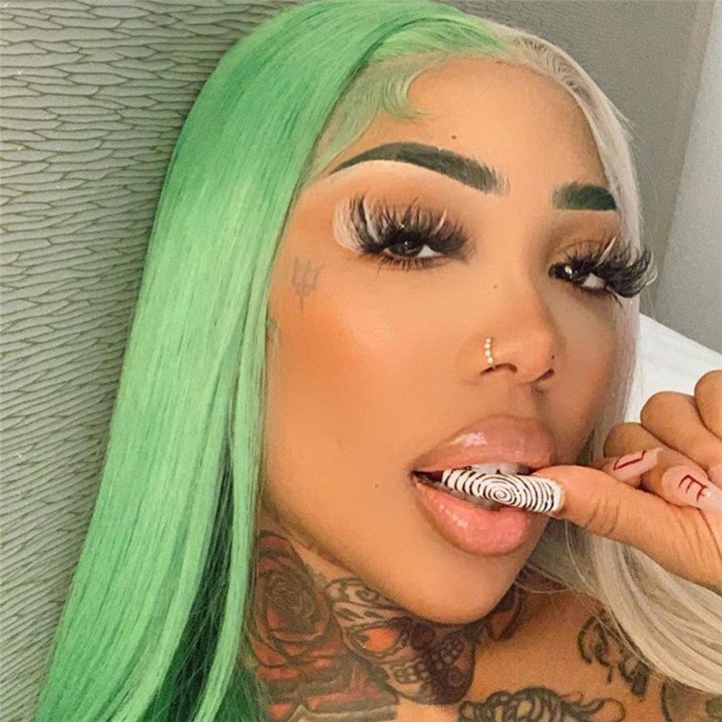 Green Straight Highlight Wig Brazilian Remy Grey Lace Front Wig Ombre Human Hair Wig Colored Transparent Wigs - Image 2