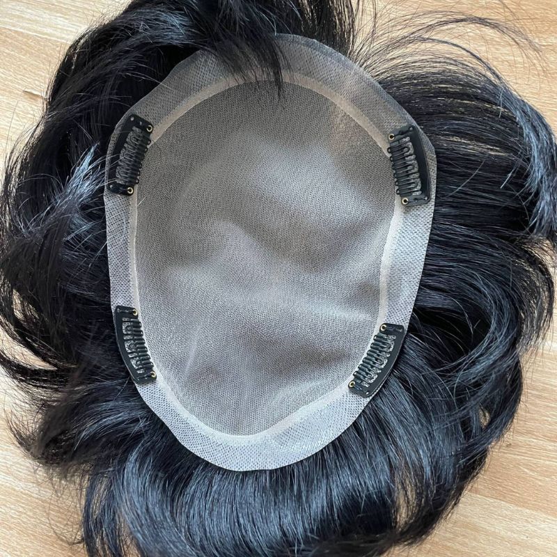Pwigs Toupee for Men 100%Human Hair Toupee Swiss Lace Toupee For Men With NPU Around Clip In Hair System Toupee 1B Color Hair Piece European Human Hair Men Toupee Natural Hairline Hair System Hair Men Wigs - Image 5