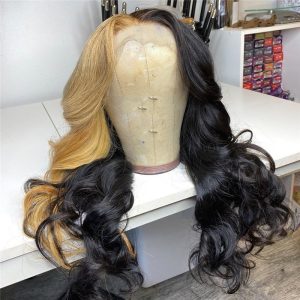 Human Hair Half Black Half Blond Color Lace Front Wig