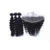 3Bundles 300g Brazilian Remy Human Hair Deep Wave Human Hair Wefts with Free Part 13x4 Lace Frontal Closures