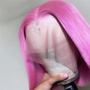 150% Density Pink Short Bob Human Hair Wigs Transparent Lace Front Wig Brazilian Remy Hair Pink Bob Lace Front Wig Pre Plucked - Image 4