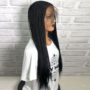 24" Braided Wigs Synthetic Lace Front Wigs Side Part Cornrow Braids Wig With Baby Hair For Black Women Box Braid Wigs - Image 4