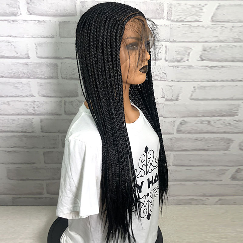 24" Braided Wigs Synthetic Lace Front Wigs Side Part Cornrow Braids Wig With Baby Hair For Black Women Box Braid Wigs - Image 4