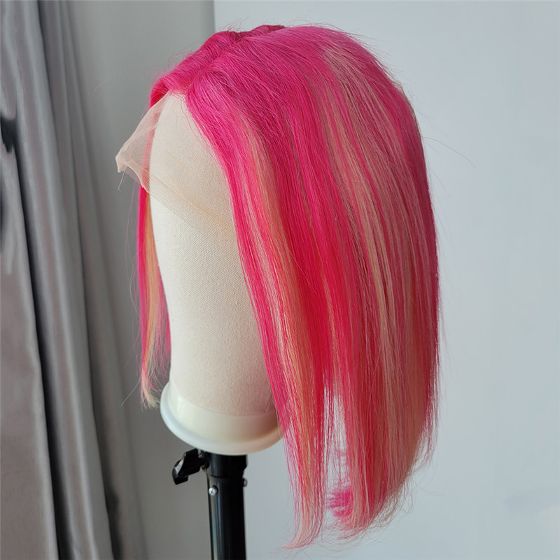 Bob Colored Human Hair Wigs For Women Brazilian Blonde Pink Highlight Bob Wig Lace Front Human Hair Wig Preplucked - Image 4