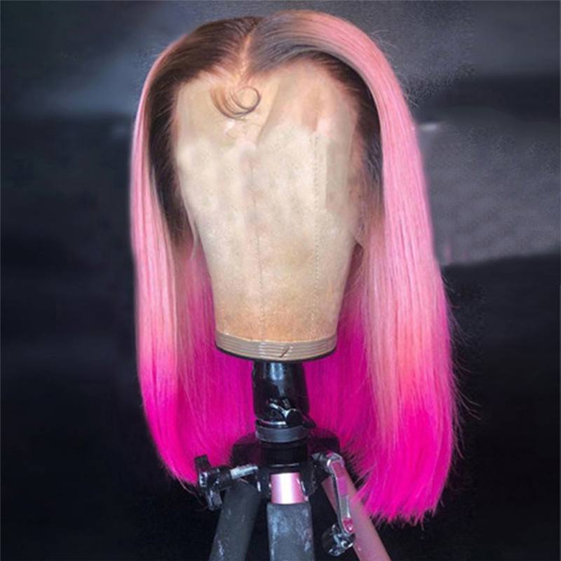 Pink Short Bob Wig Preplucked Lace Part Wig Glueless Brazilian Remy Ombre Human Hair Wig Transparent Lace Wigs For Women 150