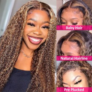 4/27 Curly Highlight Hd Lace Front Human Hair Wigs Pre Plucked Color Wig For African American - Image 3
