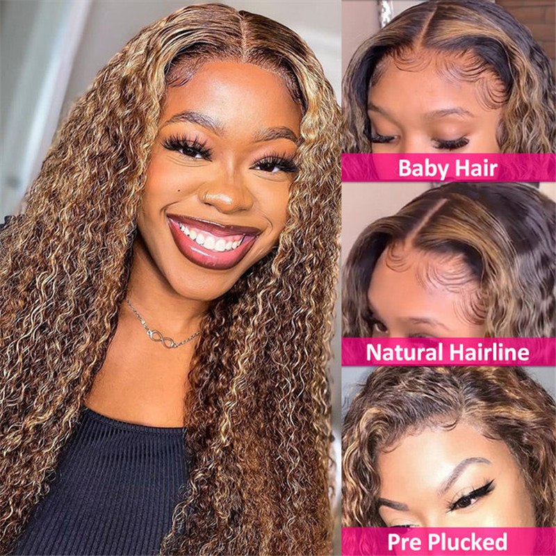 4/27 Curly Highlight Hd Lace Front Human Hair Wigs Pre Plucked Color Wig For African American - Image 3
