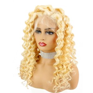 Deep Wave Color #613 Human Hair Lace Wigs Pre Plucked Natural Hair Line Natural Baby Hair Around Brazilian Hair (22inch)