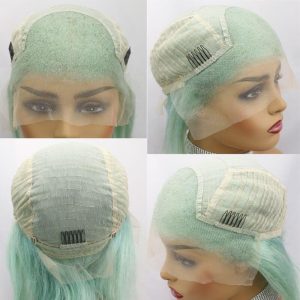 13x4 Lace Frontal Bob Wigs Peruvian Hair Mint Green Ombre Color Human Hair Lace Front Bob Wig - Image 5