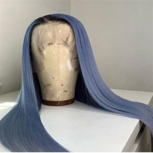 Alternative view of Peruvian Hair Aegean Blue Color With Dark Root Lace Front Wig