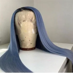 Alternative view of Peruvian Hair Aegean Blue Color With Dark Root Lace Front Wig