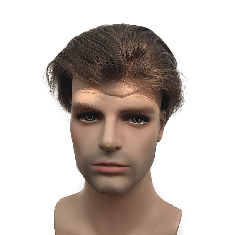 Men's Toupee 10x8 Human Hair 7# Brown Mens Toupee Thin Skin Around with Mono Lace with PU - Image 7
