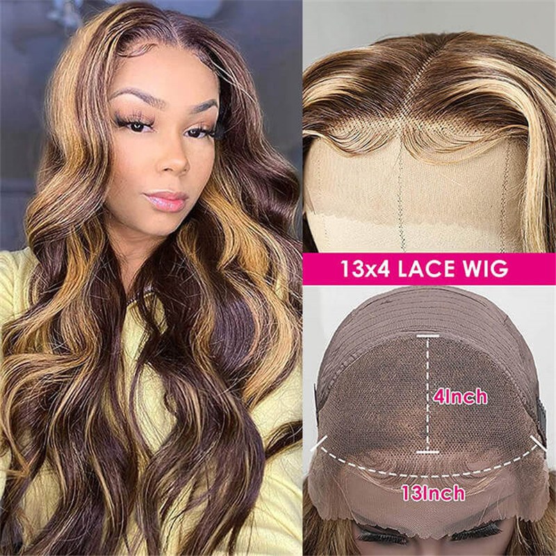 4/27 Honey Blonde Highlight Body Wave Ombre Hd Lace Front Human Hair Wigs Free Part 30 Inch - Image 4