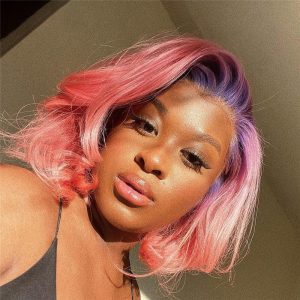 Purple Pink Lace Font Wig Human Hair Brazilian Short Bob Human Hair Wigs Straight Ombre Colored Transparent Lace Wigs 150%
