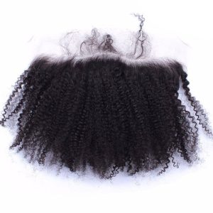 Alternative view of Natural Color Human Hair Afro Kinky Curly Hair Bundles 3PCS with 13X4 Lace Frontal Baby Hair Around Bleached Knots