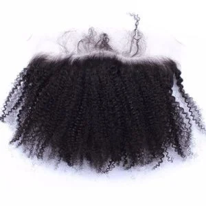 Alternative view of Natural Color Human Hair Afro Kinky Curly Hair Bundles 3PCS with 13X4 Lace Frontal Baby Hair Around Bleached Knots