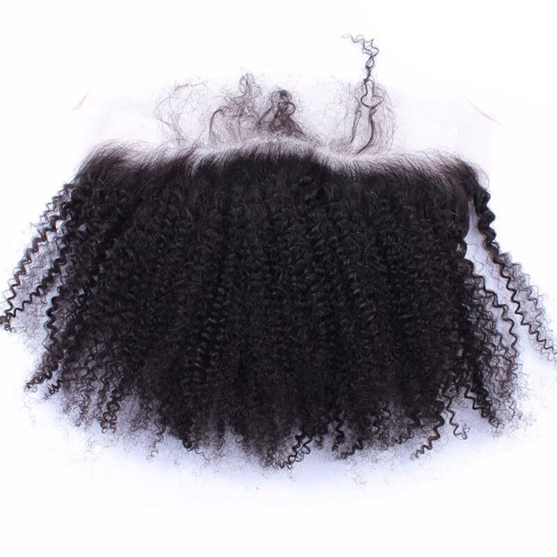 Natural Color Human Hair Afro Kinky Curly Hair Bundles 3PCS with 13X4 Lace Frontal Baby Hair Around Bleached Knots - Image 2
