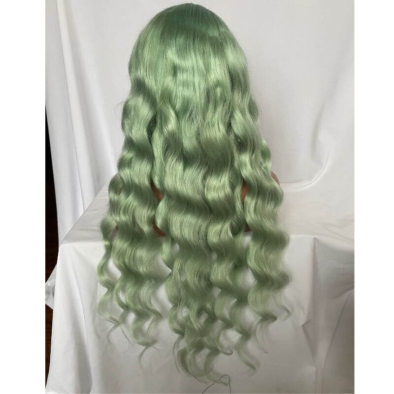 Green Hair Transparent Lace Wigs Mint Green Colored Body Wave Human Hair Lace Wigs Brazilian Remy Ombre Human Hair Wigs For Women - Image 7