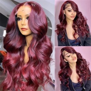 99J Straight/Body Wave 13X4 Burgundy Hd Lace Front Pre Plucked Colored Human Hair Wigs For Women