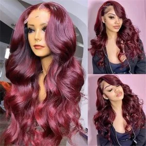99J Straight/Body Wave 13X4 Burgundy Hd Lace Front Pre Plucked Colored Human Hair Wigs For Women
