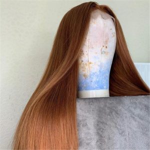 Virgin Human Hair Lace Front Light Ginger Color Straight Wig - Image 3