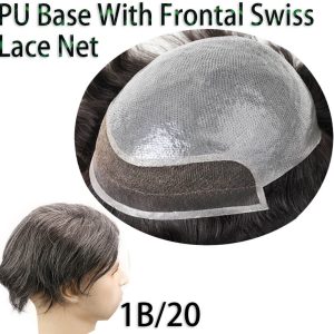 Hairpieces Replacement System For Men Swiss Lace Net With Half Pu Around Hair 100% European Remy Human Hair 10x8 - Image 25