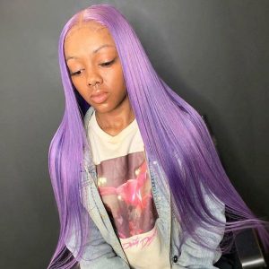 Transparent Purple Lace Front Wig Straight Colored Human Hair Wigs For Women Brazilian Hair Purple Ombre Human Hair Wig 150% - Image 4