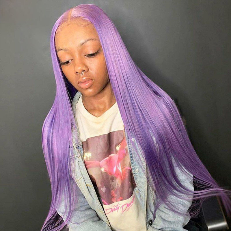 Transparent Purple Lace Front Wig Straight Colored Human Hair Wigs For Women Brazilian Hair Purple Ombre Human Hair Wig 150% - Image 4