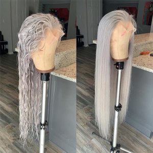 Gray Lace Front Wig Human Hair 150% Straight Grey Human Hair Wig Brazilian Ombre Remy Human Hair Wigs Silver Grey Lace Front Wig - Image 2