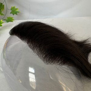 Men's V Loop Frontal Toupee PU Human Hair Hairline 100% Real Human Hair Male Replacement 1B Natural Black Hair Patch - Image 3