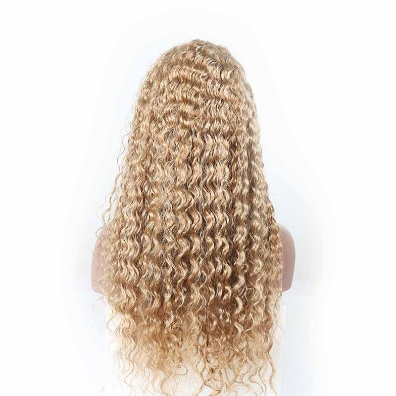 Lace Front Wig Honey Blonde #27 Deep Wave Brazilian 130% Density Wig With Baby Hair Bleached Knots - Image 3
