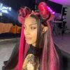 Ombre Pink and Natural Black Highlight Wigs Skunk Stripe Wigs HD Lace Front Wig  Human Hair Brazilain Wigs Pre Plucked Straight Glueless Wig 150% Density Medium Cap