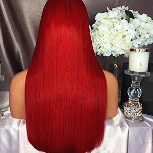 1bt/Red Ombre Straight For Women Mongolian Remy Hair Glueless Human Hair Wigs With Baby Hair - Image 3