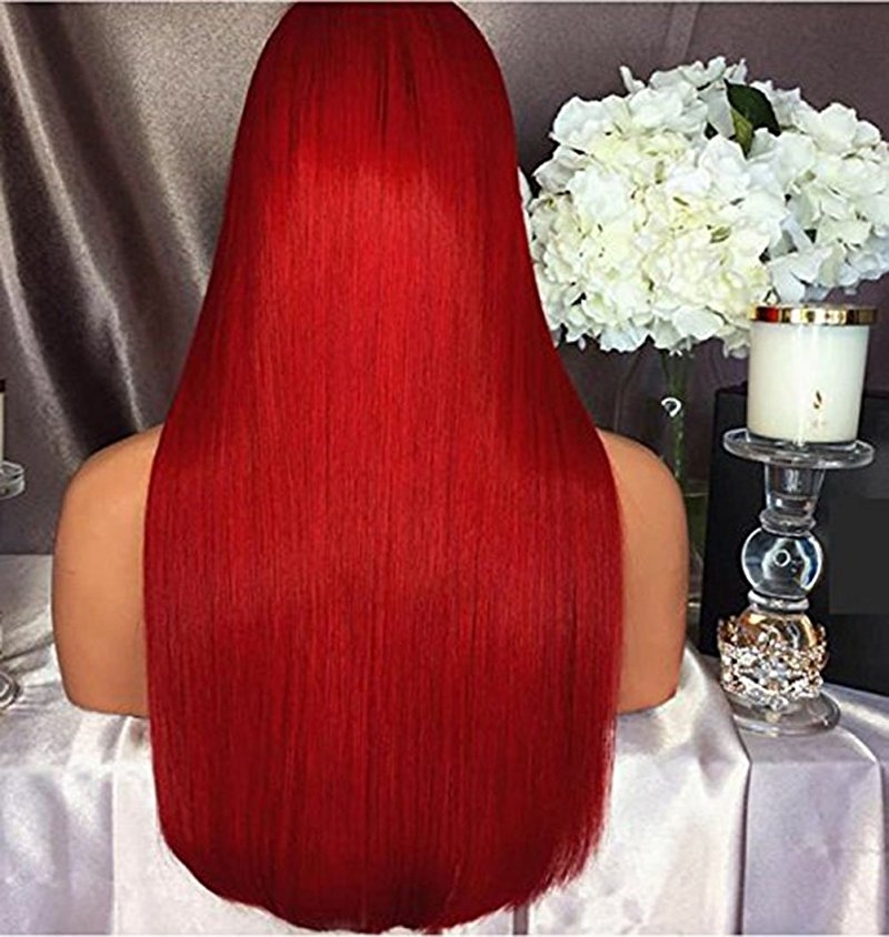 1bt/Red Ombre Straight For Women Mongolian Remy Hair Glueless Human Hair Wigs With Baby Hair - Image 3