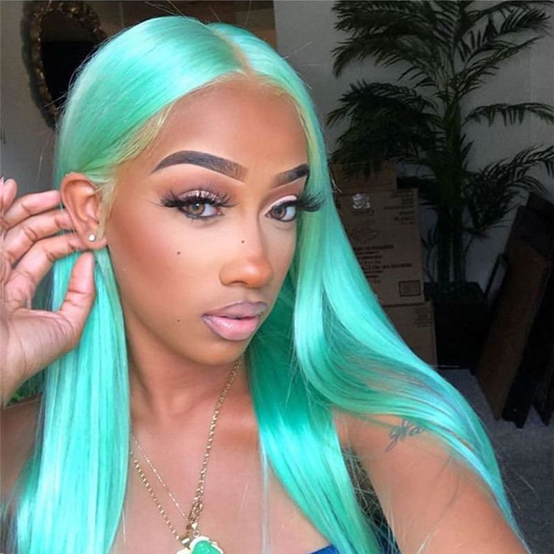 Straight Green Human Hair Wigs 150% Density Brazilian Remy Ombre Green Wigs For Women Green Colored Human Hair Wigs Pre Plucked - Image 2