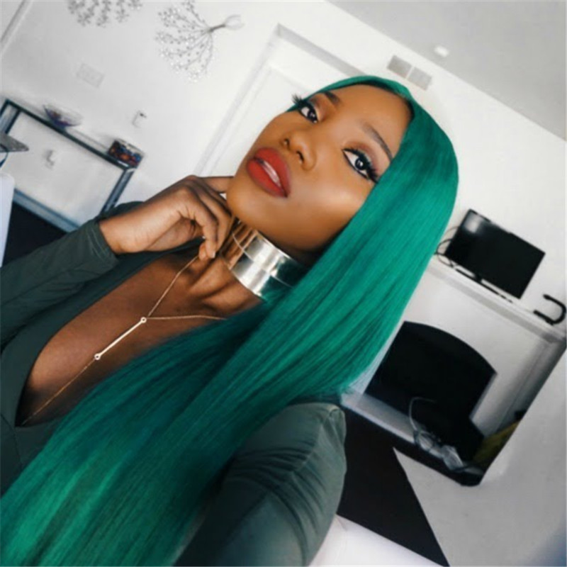 Peruvian Hair Emerald Green Straight Lace Front Wigs - Image 2