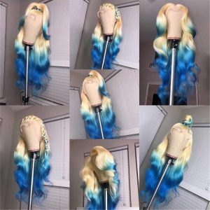 Alternative view of Human Hair 613 Blonde With Sky Blue Lace Front Wigs