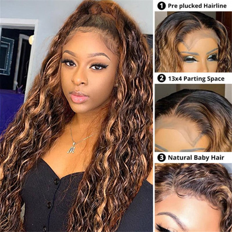#4/30 Water Wave Highlight Hd Lace Front Human Hair Wigs Pre Plucked Fast Shipping - Image 2