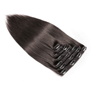 Silky Straight Human Hair Clips in Hair Extension Brazilian Natural Color Human Hair - Image 3