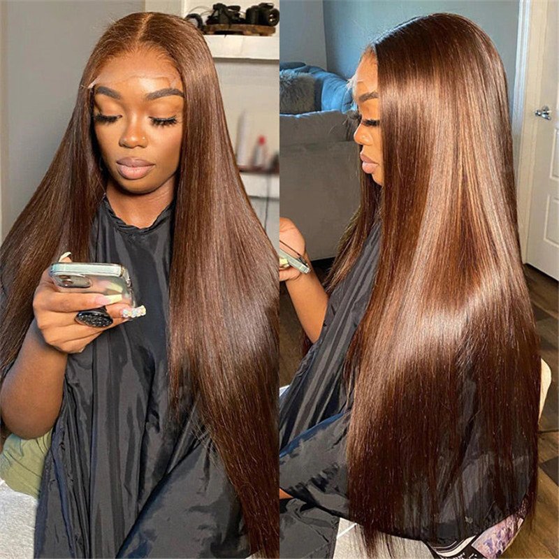 #4 Chocolate Brown 13X4 Transparent Hd Lace Front Wigs Human Hair Wigs For Women Pre Plucked