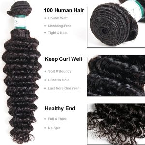 Brazilian Deep Wave 3 Bundles with Closure 8A Unprocessed Deep Curly Human Hair Extensions with Three Part Lace Closur Remy Hair - Image 5