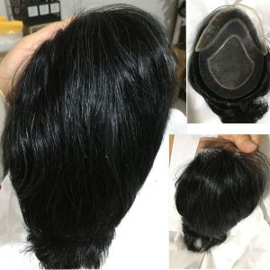 Men's Toupee 10×8 inch 1B Mix 80% Grey Hair Thin Skin Hairpiece Hair Replacement System Monofilament Net Base for Men - Image 13