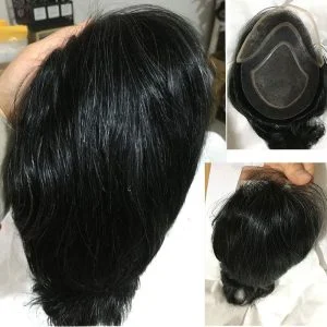 Men's Toupee 10×8 inch 1B Mix 80% Grey Hair Thin Skin Hairpiece Hair Replacement System Monofilament Net Base for Men - Image 13