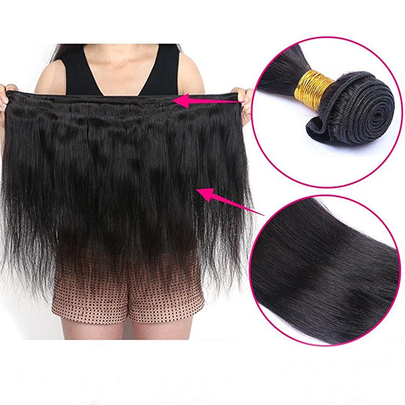 3 Bundles with Frontal 13x4 Ear to Ear Lace Closure Extensions Unprocessed Human Hair Brazilian Straight Remy Hair Weaves Natural Color - Image 3