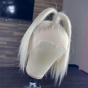 Alternative view of 13x4 Bob Lace Wigs Platinum Blonde Colored Human Hair Lace Front Wig 60 Color White 150% Density Bob Wig
