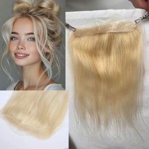 V Loop Front Hairline Full PU Long Hairline Toupee 100% Human Hair Hair Piece 100% Human Hairpiece for Men and Women Male Replacement 613 Blonde Hair Patch