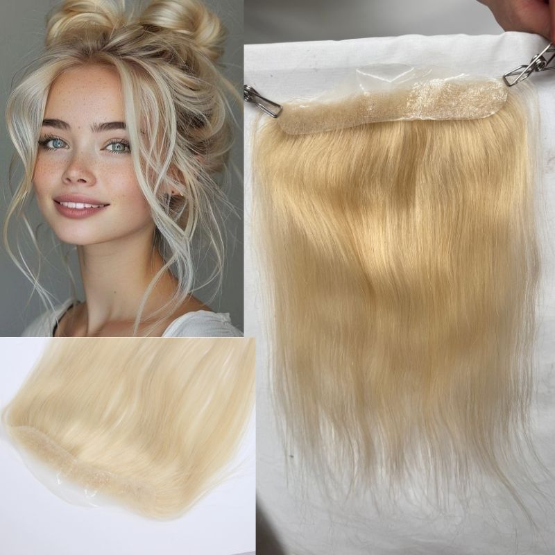 V Loop Front Hairline Full PU Long Hairline Toupee 100% Human Hair Hair Piece 100% Human Hairpiece for Men and Women Male Replacement 613 Blonde Hair Patch
