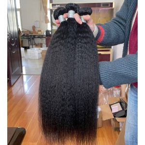 Pwigs High-quality Kinky Straight  Brazilian Human Hair Bundles Remy Kinky Straight  Hair Weft #1b Natural Black Hair Extensions (1 PC)